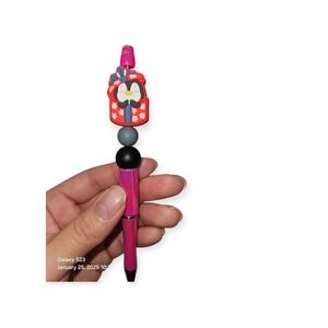 Pink Christmas present Penguin Beaded Pen Pink Black ink